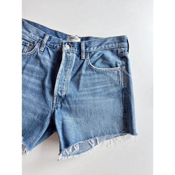 AGOLDE Parker Long Skywave High Rise Denim Cut Off Shorts, Size 30 - Picture 7 of 13